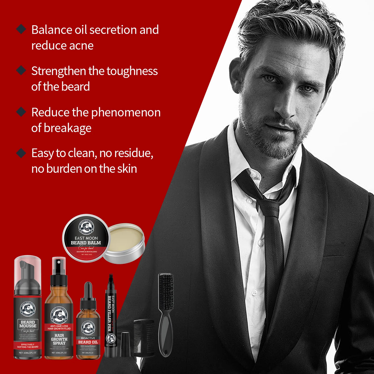 1 Set Men ‘s Beard Care Set Gentle Formula Cleaning Skin Moisturizing Enhance Smoothness Repairing Frizzing Maintain Men Beard Care Set for All Skin Types