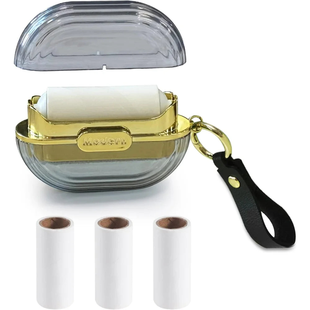 Double-Sided Travel Portable Sticky Hair Roller, Reusable Mini Dog and Cat Pet Hair Remover, with 4 Replacement Packs