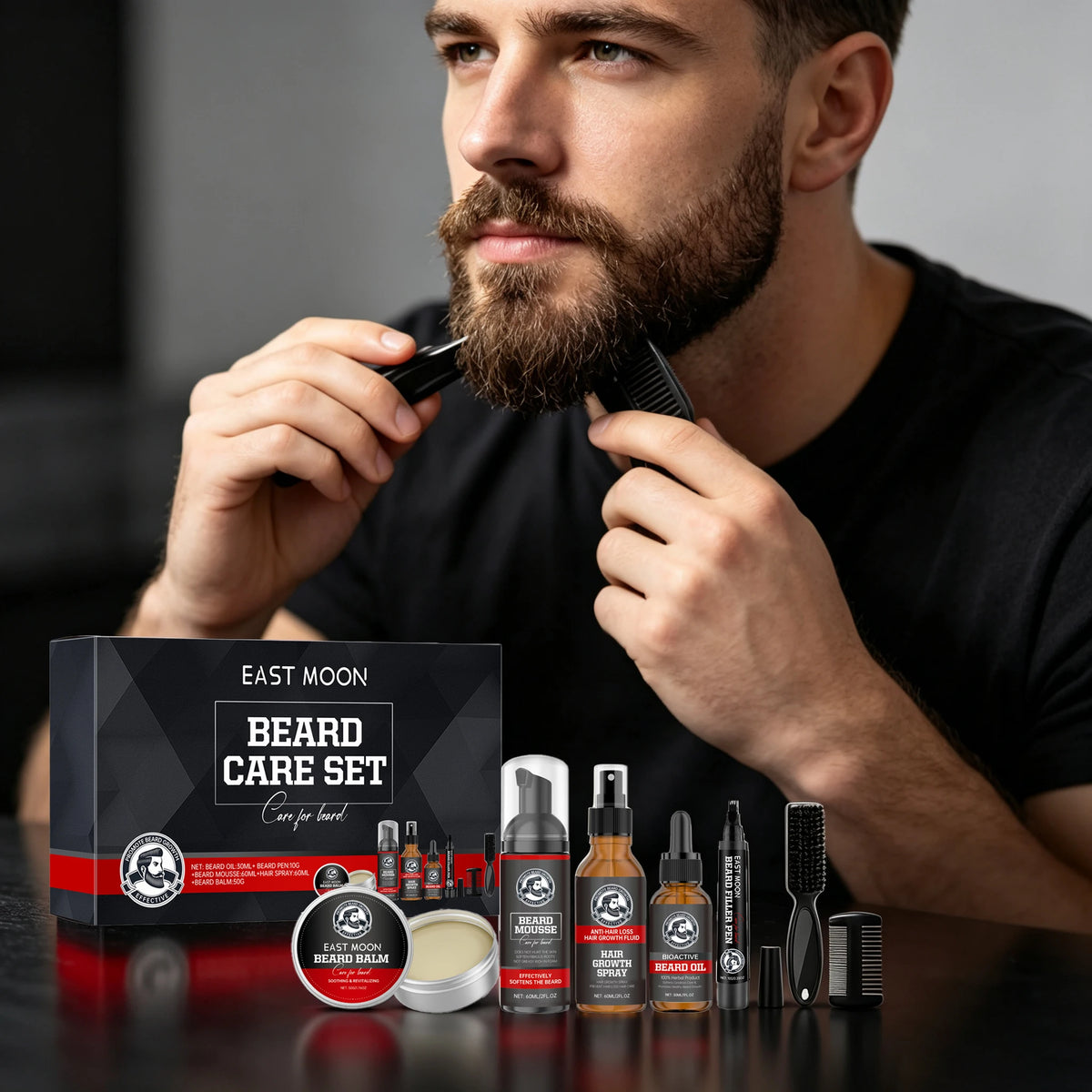 1 Set Men ‘s Beard Care Set Gentle Formula Cleaning Skin Moisturizing Enhance Smoothness Repairing Frizzing Maintain Men Beard Care Set for All Skin Types