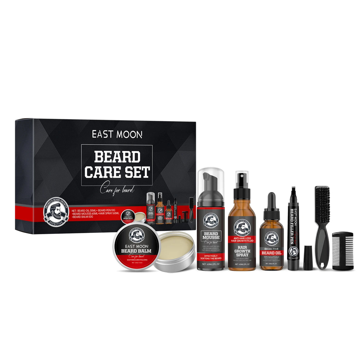 1 Set Men ‘s Beard Care Set Gentle Formula Cleaning Skin Moisturizing Enhance Smoothness Repairing Frizzing Maintain Men Beard Care Set for All Skin Types