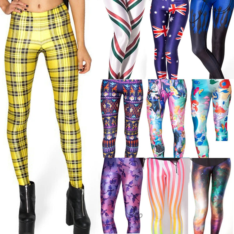 Summer Women Mermaid Printed Galaxy Leggings Animal Donald Duck Cartoon Characters  Legging Pants Black Milk Leggins G L-1467