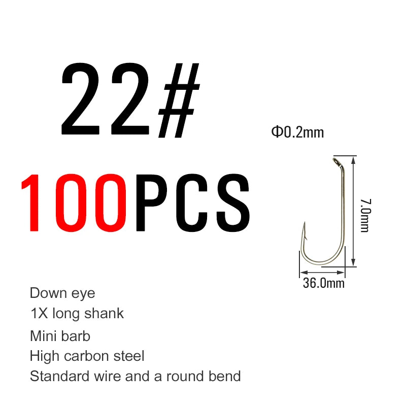 ICERIO 100PCS Nymphs Dry Wet Fly Tying Hook Down Eye 1X Long Shank Round Bend Trout Fishing Hooks