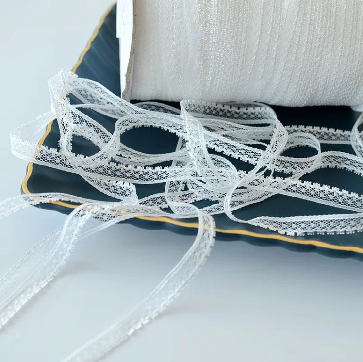 10 Meters Thin Exquisite White Black Handicrafts Embroidered Net Lace Trim Wedding Birthday Christmas Decorations 7mm