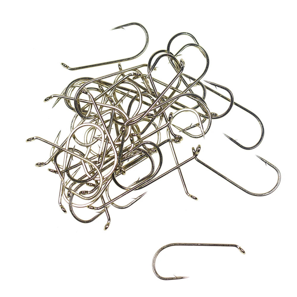 ICERIO 100PCS Nymphs Dry Wet Fly Tying Hook Down Eye 1X Long Shank Round Bend Trout Fishing Hooks