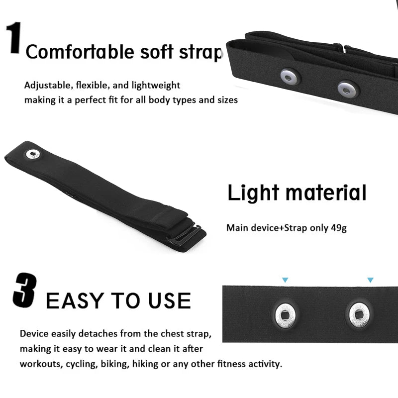 1Pc Heart Rate Monitor Replacement Soft Strap Adjustable Band Compatible with Wahoo Tickr Polar H7 H9 H10 Garmin Coospo XOSS