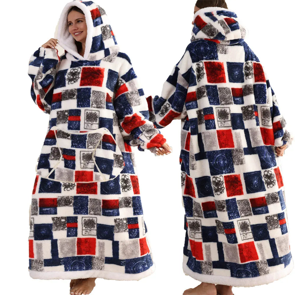 Wearable Blanket Hoodie with Sleeves Winter Oversized Blanket for Adults Extra Long Halloween Pajamas Pumpkin Skull Home Clothes