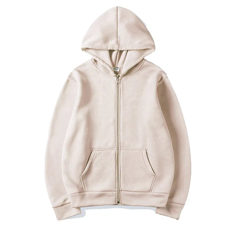 2026 Trend Hooded Sweatshirt Coat with Zipper and Fleece Jacket - Men's and Women's Fall/Winter Solid Color Pullover with Hood