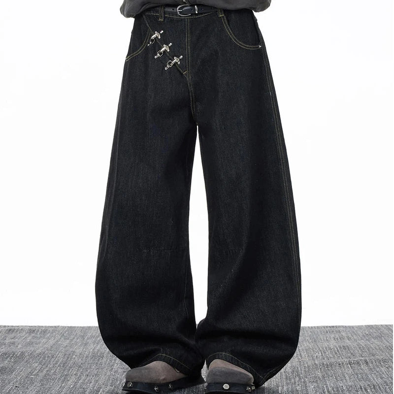 Baggy Jeans Man Pants Y2k Jeans Relaxed Fit Denim Trousers  Edge Wide Leg Cargo Pants Slant Closure Casual Fashion