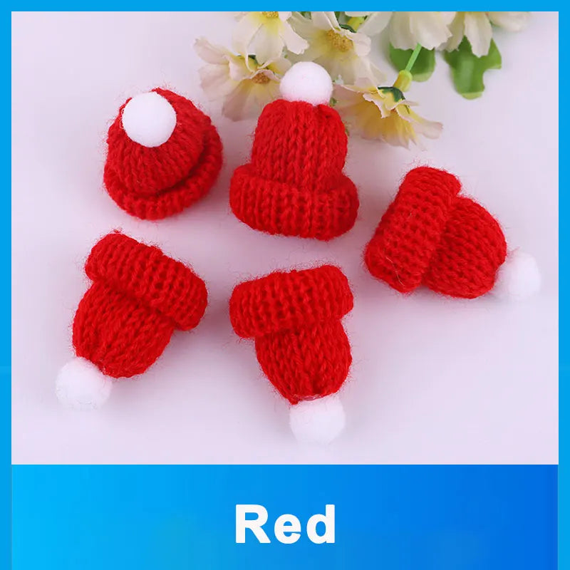 10-50Pcs Mini Knitting Hats Christmas DIY Craft Knitting Doll Hats Mini Wool Hat for Christmas Tree Ornaments DIY Hair Accessory