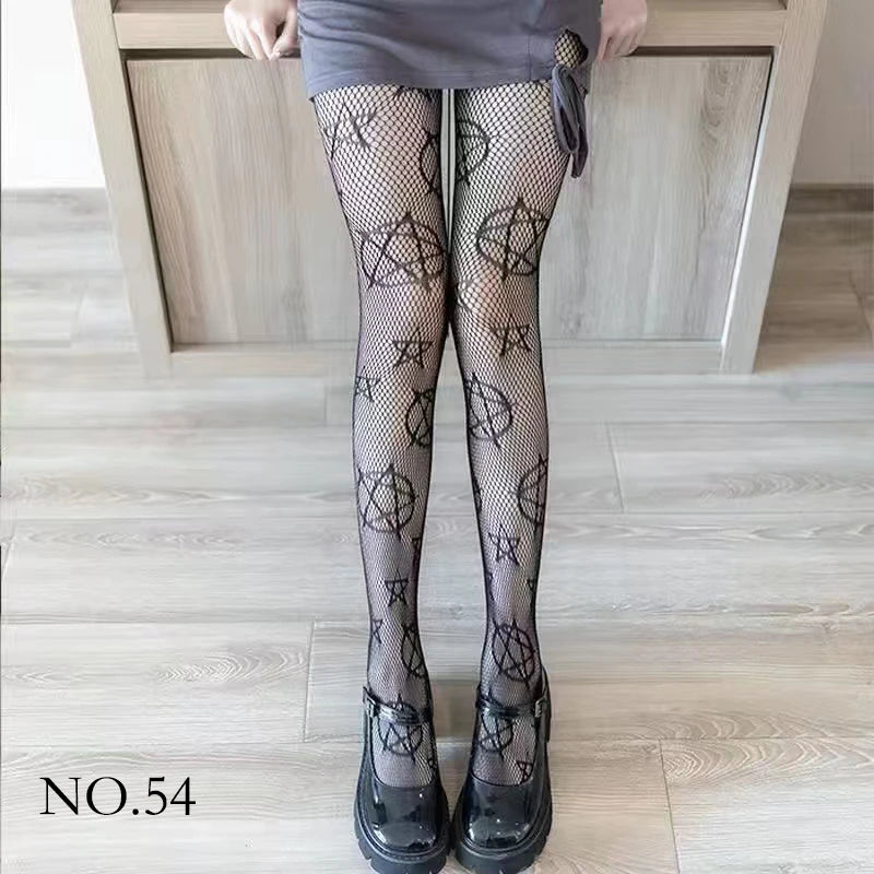 Woman Girls Fashion Punk Gothic  Fishnet Stockings Snake Skull Striped Mesh Tights Panties Lolita Plus Size Pantyhose Leggings