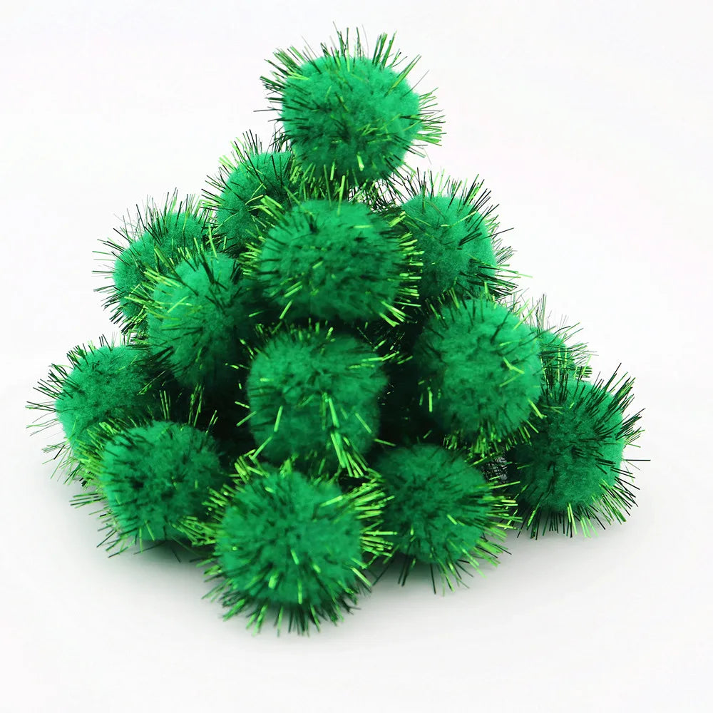 10-30mm Sparkle Glitter Pompoms Balls for Craft White Green Red Plush Glitter Tinsel Pom Pom for Christmas Decor Craft Supplies