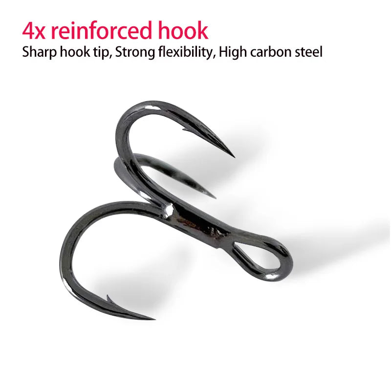 50Pcs High carbon steel black nickel round body sharp three anchor hooks fishing accessories