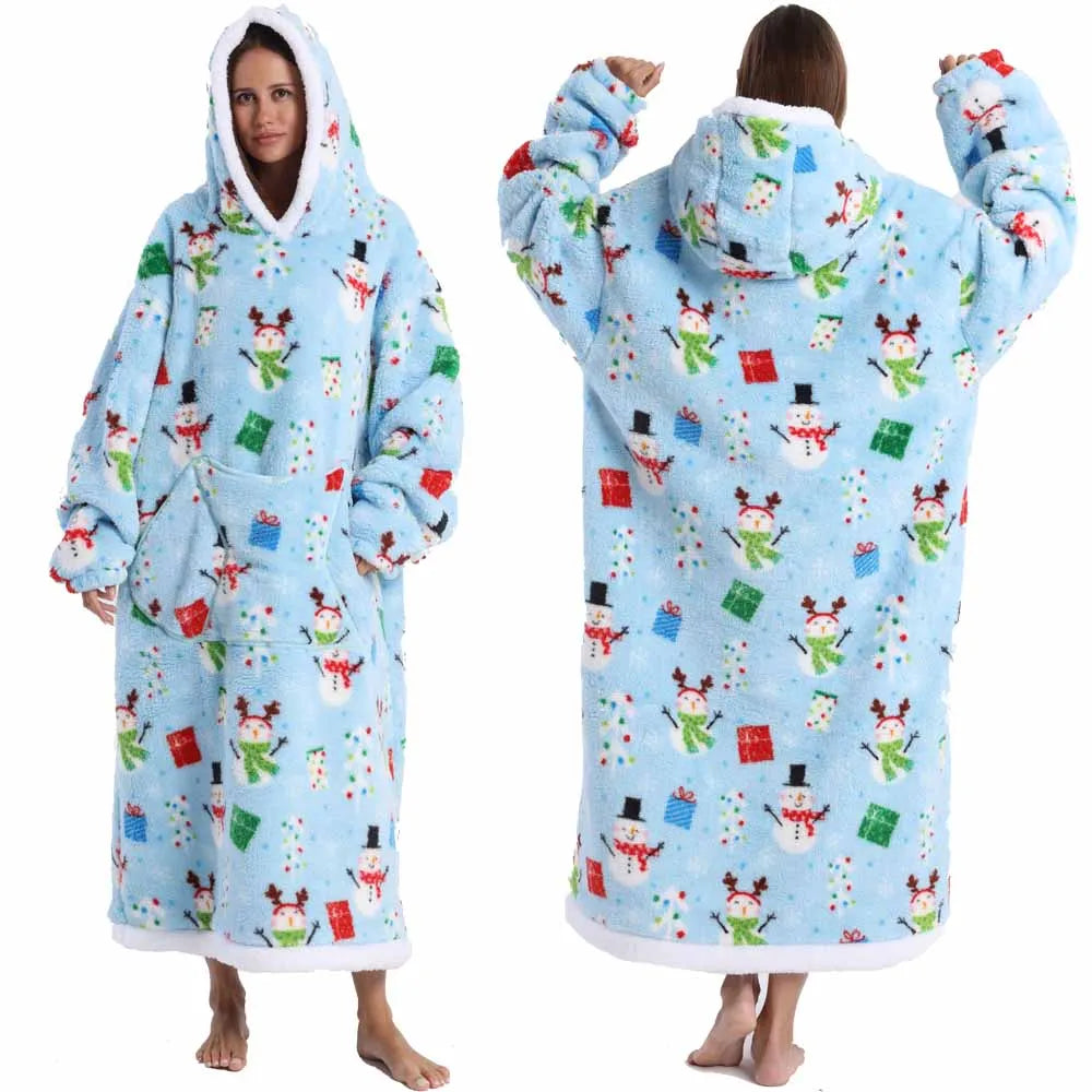 Wearable Blanket Hoodie with Sleeves Winter Oversized Blanket for Adults Extra Long Halloween Pajamas Pumpkin Skull Home Clothes