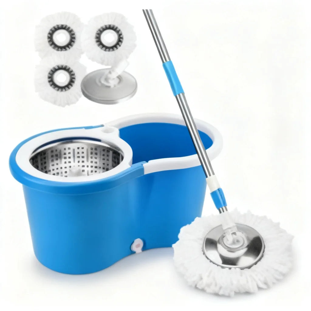 Rotating Spin Mop Bucket Set Blue Plastic Self-Wringing Rotating Spin Mop Bucket Set for Home Floor Cleaning Must Have 2026