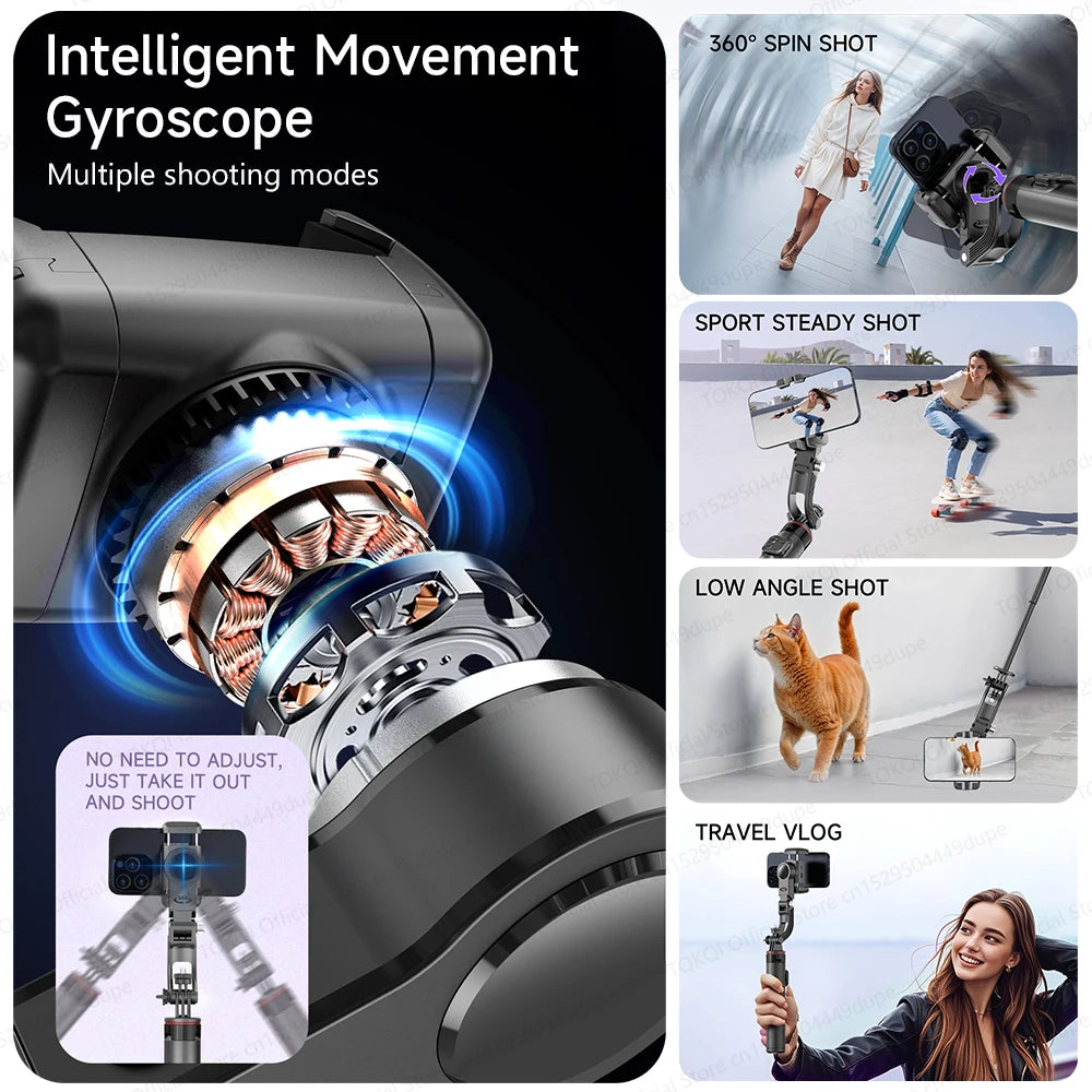 C22 AI Face Tracking Handheld Gimbal Stabiliser 360° Rotation Shoot Selfie Stick Tripod for Mobile Phone, 1/4'' Screw for Camera