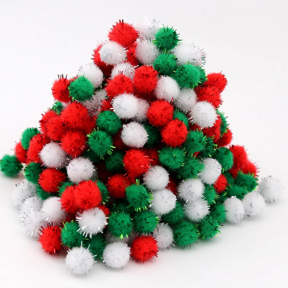 10-30mm Sparkle Glitter Pompoms Balls for Craft White Green Red Plush Glitter Tinsel Pom Pom for Christmas Decor Craft Supplies
