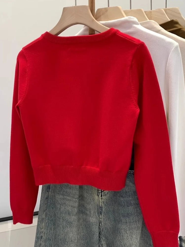2026 Autumn Winter Women Sweater Embroidered Flattering Knit Women Cardigan Korean Chic Unique Design Knit Sweater Outerwear Top