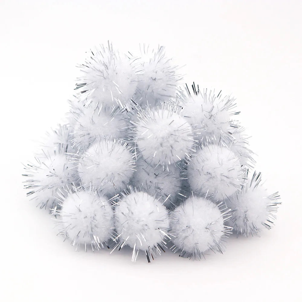 10-30mm Sparkle Glitter Pompoms Balls for Craft White Green Red Plush Glitter Tinsel Pom Pom for Christmas Decor Craft Supplies