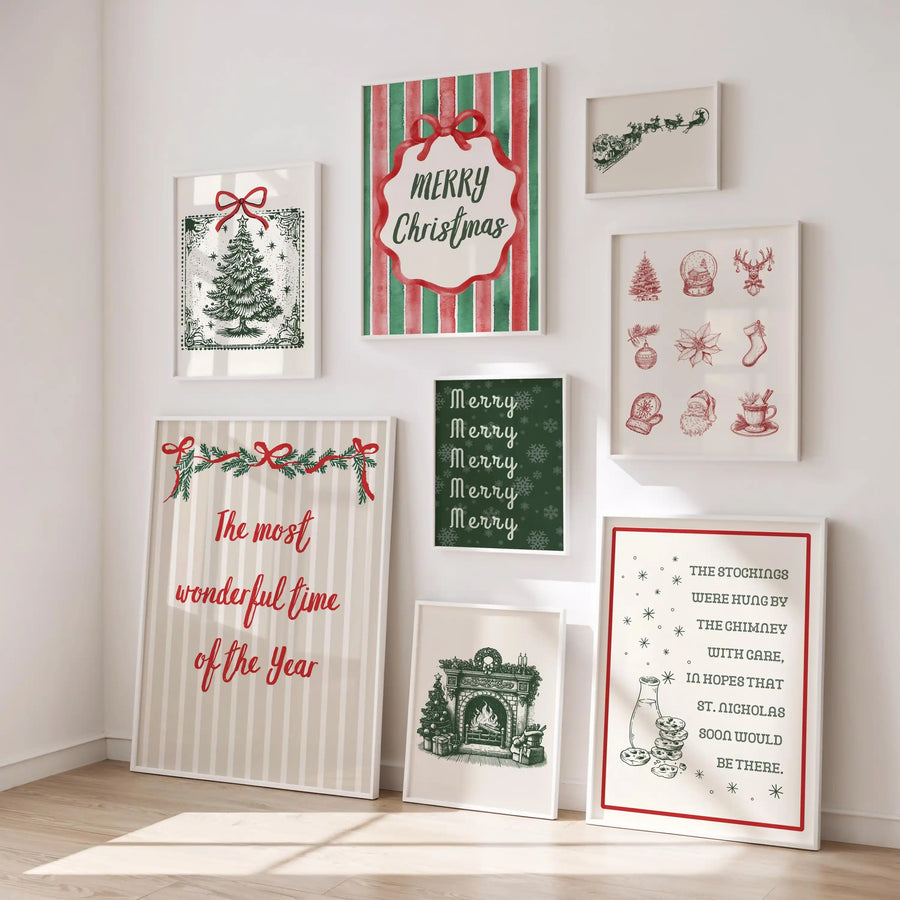 Christmas Wall Art Poster Vintage Holiday Printables Red & Green Christmas Decor  Festive Quotes Prints Poster Xmas Party Decor