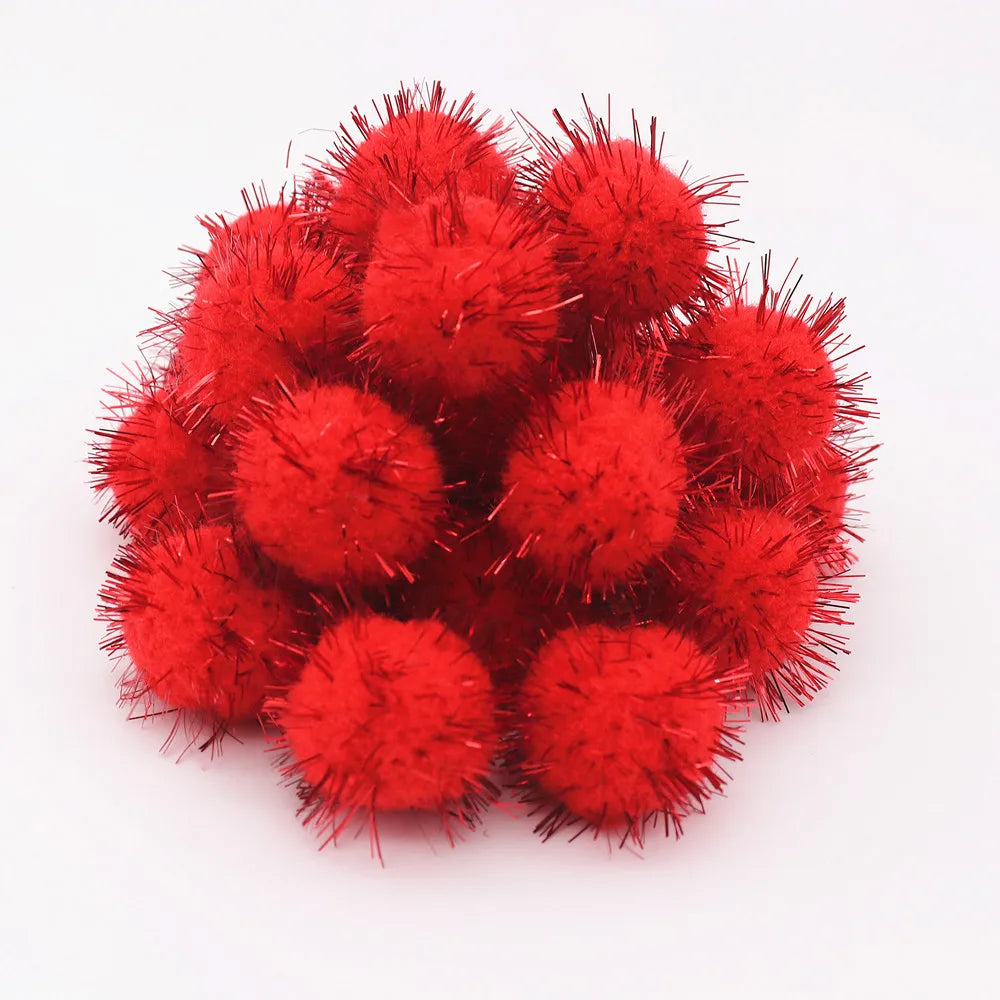 10-30mm Sparkle Glitter Pompoms Balls for Craft White Green Red Plush Glitter Tinsel Pom Pom for Christmas Decor Craft Supplies