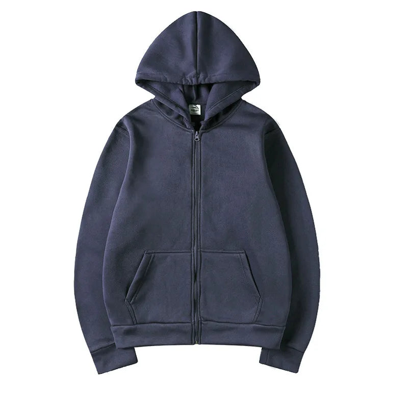 2026 Trend Hooded Sweatshirt Coat with Zipper and Fleece Jacket - Men's and Women's Fall/Winter Solid Color Pullover with Hood