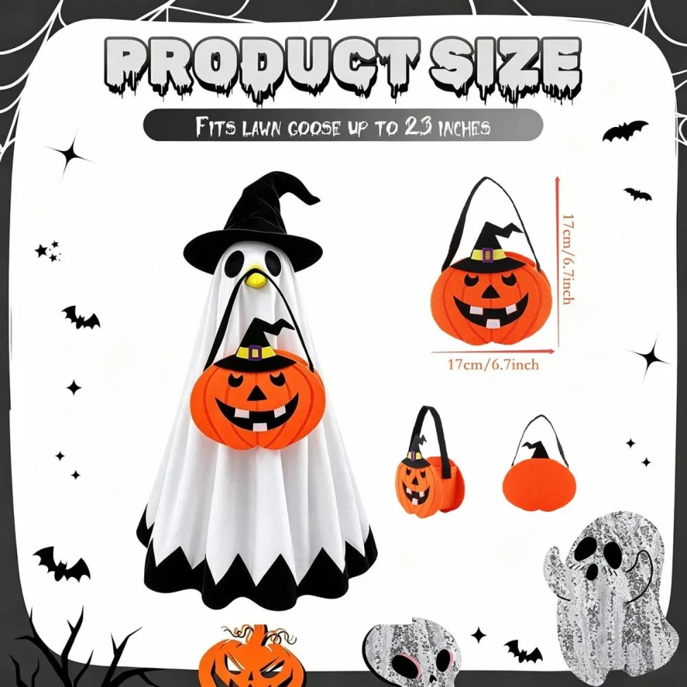 Porch Goose Halloween Costume Terrifying Ghost Cloak Witch Hat Pumpkin Bag Set Suitable 23 Inch Lawn Goose Statue Goose Clothes
