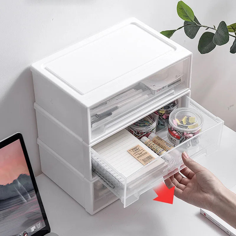 Stackable Clear Plastic Drawer Organizer, Dustproof Desktop Storage Box for Office, Makeup & Stationery, Space-Saving