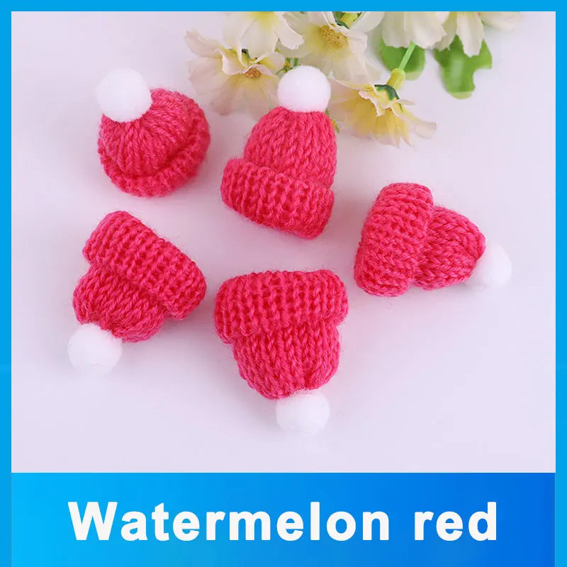 10-50Pcs Mini Knitting Hats Christmas DIY Craft Knitting Doll Hats Mini Wool Hat for Christmas Tree Ornaments DIY Hair Accessory