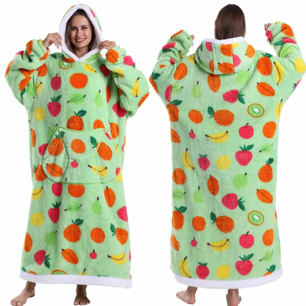 Wearable Blanket Hoodie with Sleeves Winter Oversized Blanket for Adults Extra Long Halloween Pajamas Pumpkin Skull Home Clothes