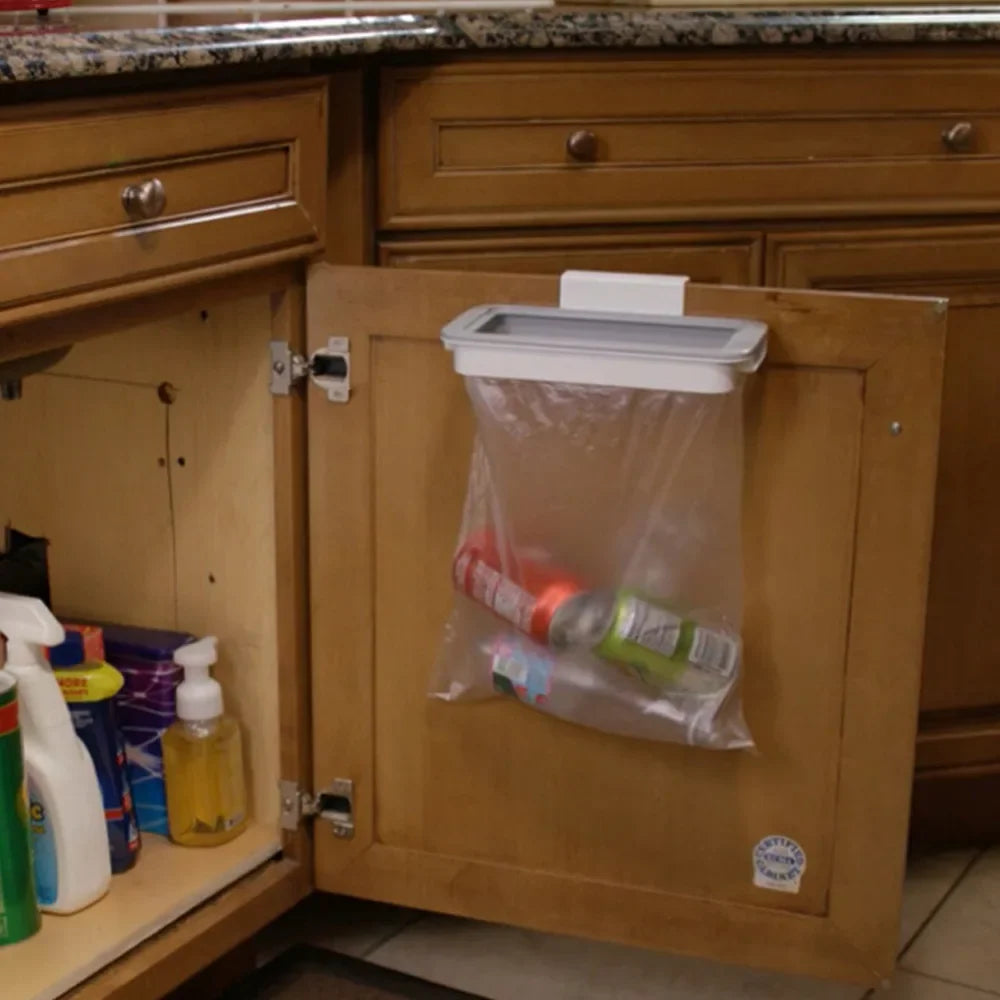 Kitchen Trash Bag Holder Hanging Storage Rack with Scouring Pad Shelf