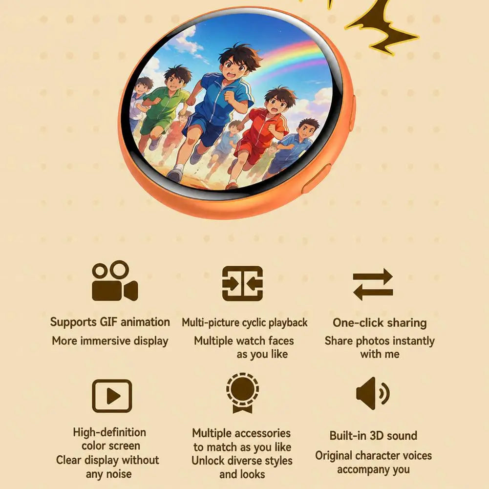 1.50" Full Touch IPS Screen Electronic Badge GIF Video With Sound Anime Brooch Pin For Party Cosplay Student Gift