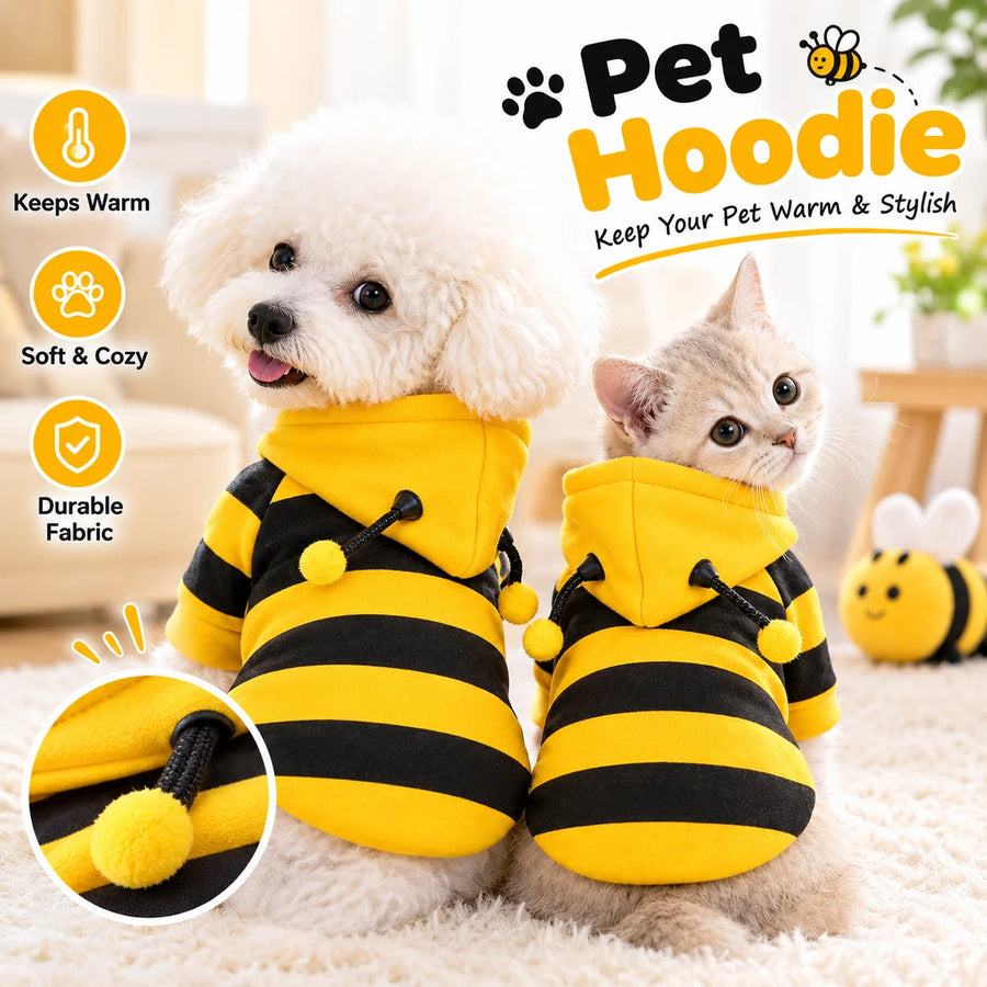 Cute Bee Dog Hoodie Autumn Winter Pet Clothes for Small Dogs Cats Puppy Teddy Schnauzer Warm Fleece Costume Apparel Transformati