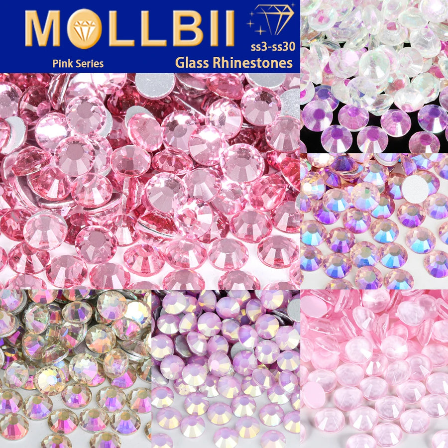 MollBii Pink Series Non Hotfix Rhinestones Glitter Glass Flatback Crystals Stone DIY Nail Charms Strass Стразы 네일파츠 SS3-SS30