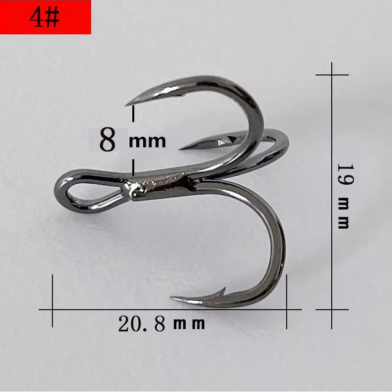 50Pcs High carbon steel black nickel round body sharp three anchor hooks fishing accessories