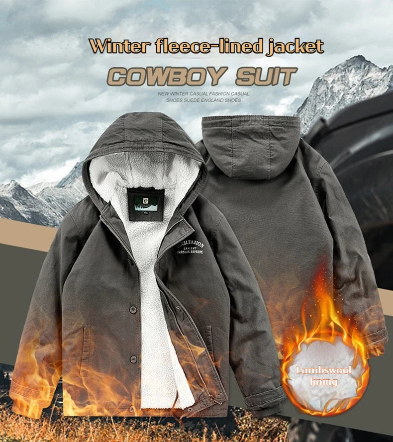 Cold Weather Outdoor Thickened Windproof Warm Men's Cotton Padded Jacket Hooded Streetwear Fashion Casual Parka Winter Coat