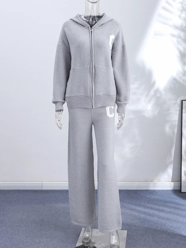 Jacket Tracksuit Two‑piece Set Knit Jacket Clothes Hooded Knit Woman Tracksuit Hooded Knit Coat Pants Trousers Women Clothes