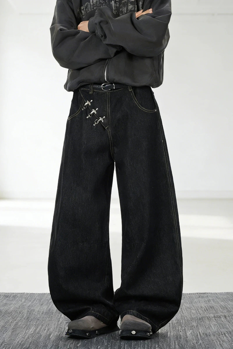 Baggy Jeans Man Pants Y2k Jeans Relaxed Fit Denim Trousers  Edge Wide Leg Cargo Pants Slant Closure Casual Fashion