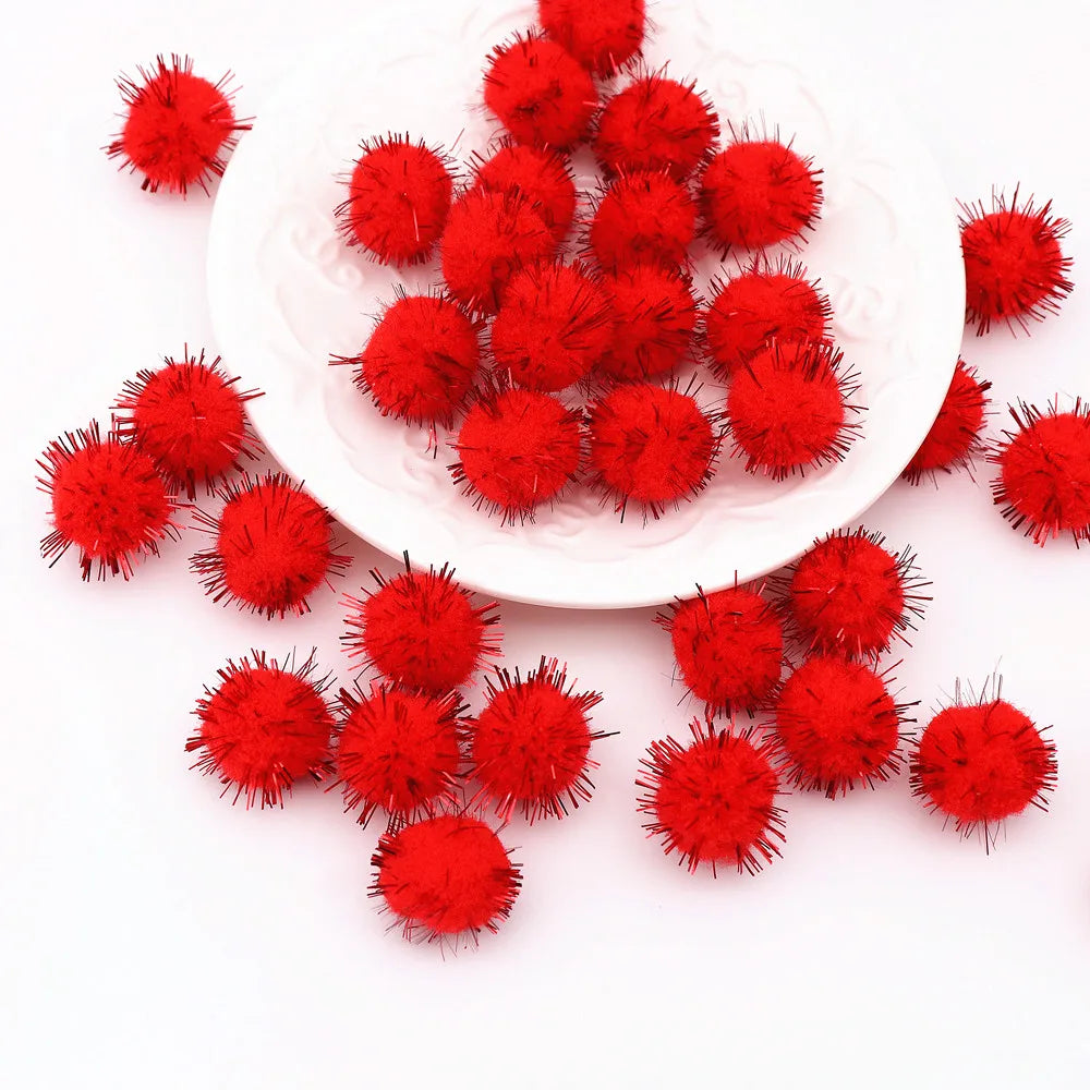 10-30mm Sparkle Glitter Pompoms Balls for Craft White Green Red Plush Glitter Tinsel Pom Pom for Christmas Decor Craft Supplies