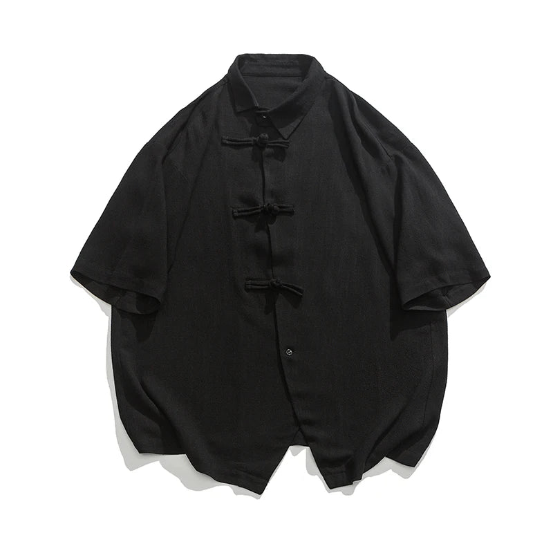 Oversized Men Shirts Cotton Linen Harajuku Style Short Sleeve Shirt Men Loose Trend Solid Color Casual Male Hip Hop Tops 5XL