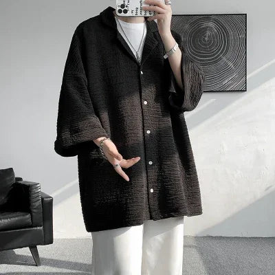 LEGIBLE Spring Summer Solid Shirts Men Casual Oversized Three Quarter Shirts Male Loose Fit Shirt for Man