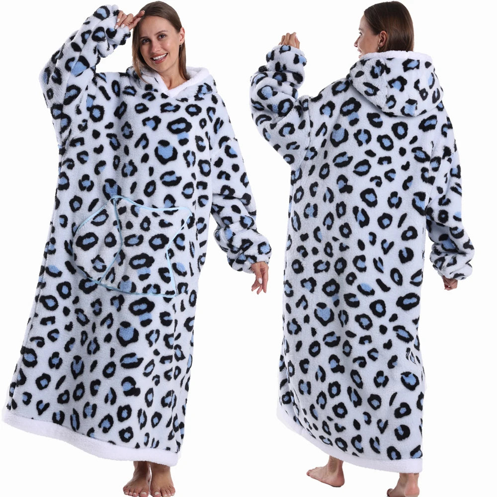 Wearable Blanket Hoodie with Sleeves Winter Oversized Blanket for Adults Extra Long Halloween Pajamas Pumpkin Skull Home Clothes