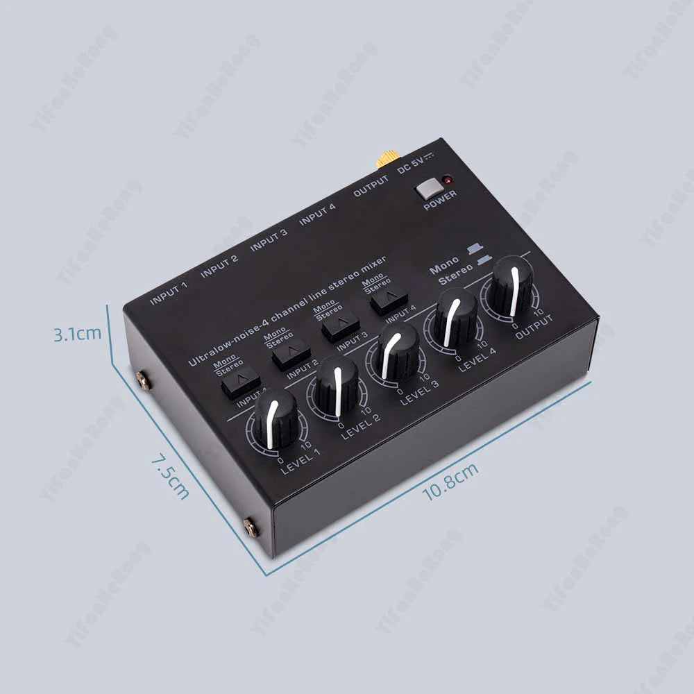 Professional Max400 Sound Mixer 4 Channel Mixer Stereo with 2pcs 6.5 3.5mm Converter RCA Output Mixer Mini Low Noise Sound Mixer