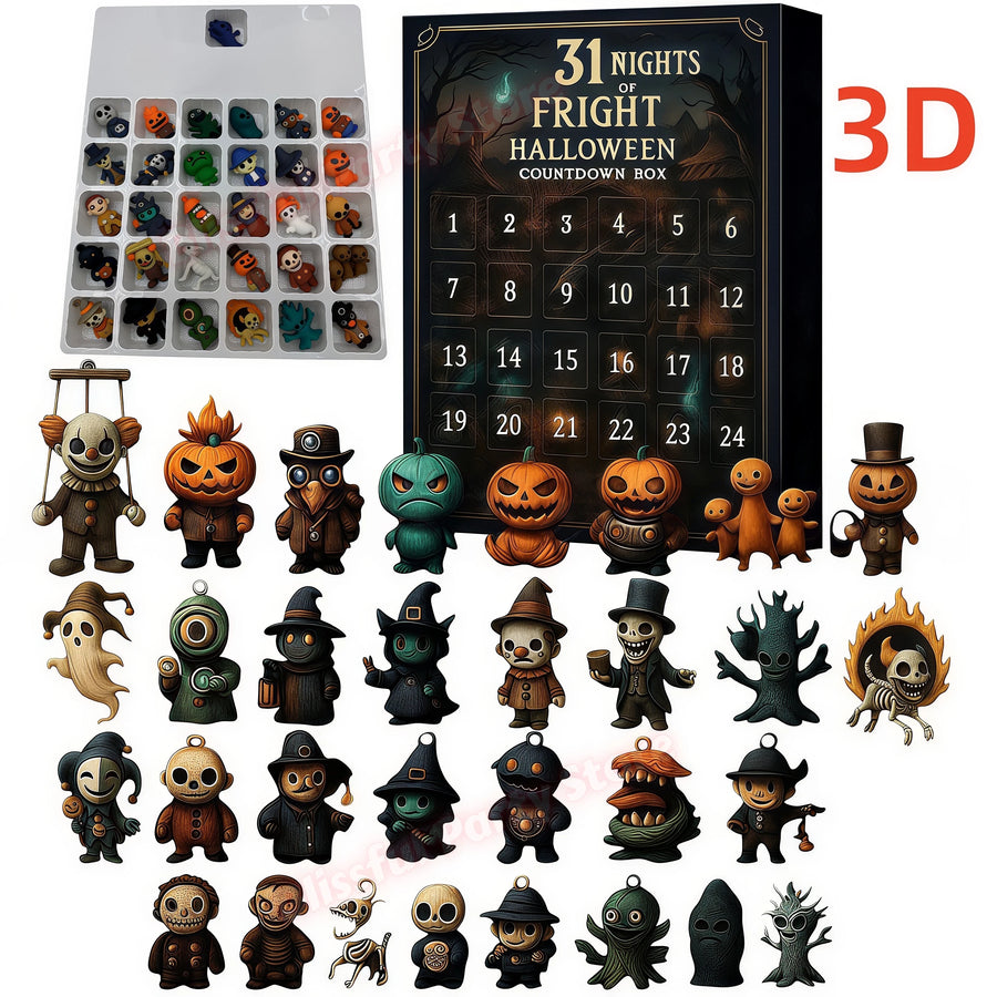 Halloween Advent Calendar 2026 31 Nights of Fright Halloween Countdown Box with 3D Mini Spooky Figurines Halloween Party Gift