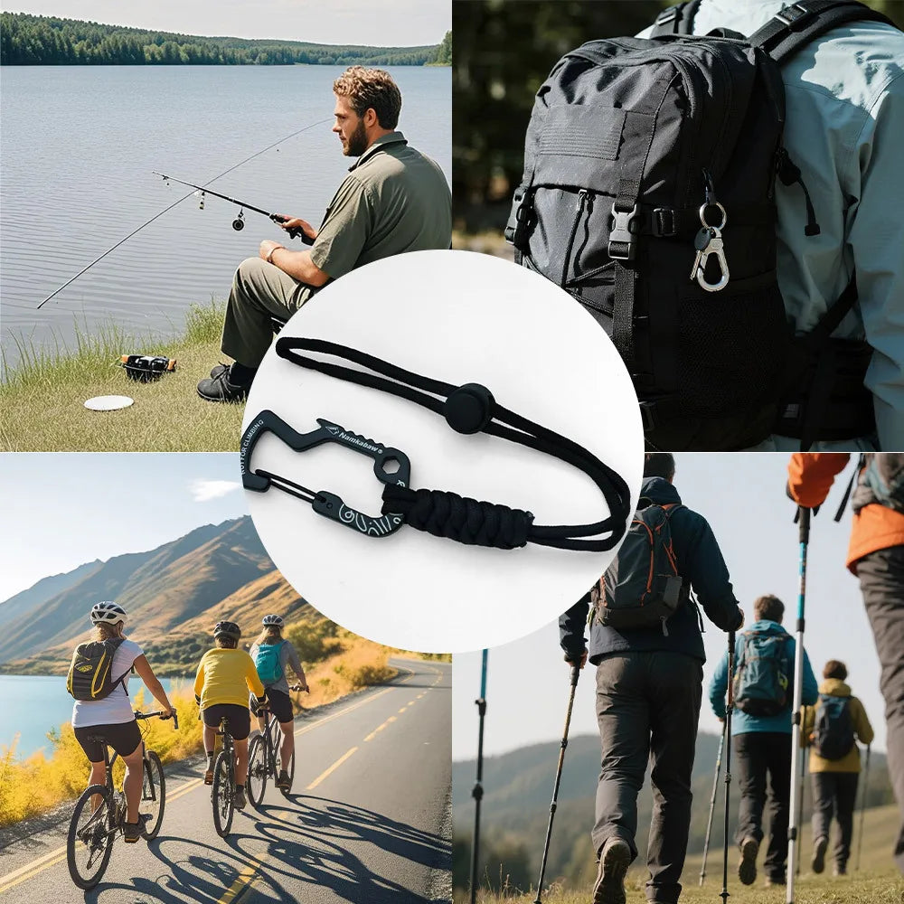 Multifunctional Tactical Hook Carabiner with Paracord Keychain Anti-Loss Rope for Outdoor Camping Hiking Emergency Gear