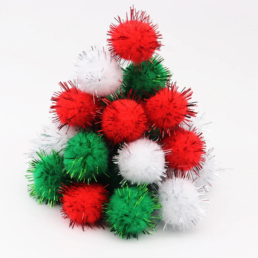 10-30mm Sparkle Glitter Pompoms Balls for Craft White Green Red Plush Glitter Tinsel Pom Pom for Christmas Decor Craft Supplies