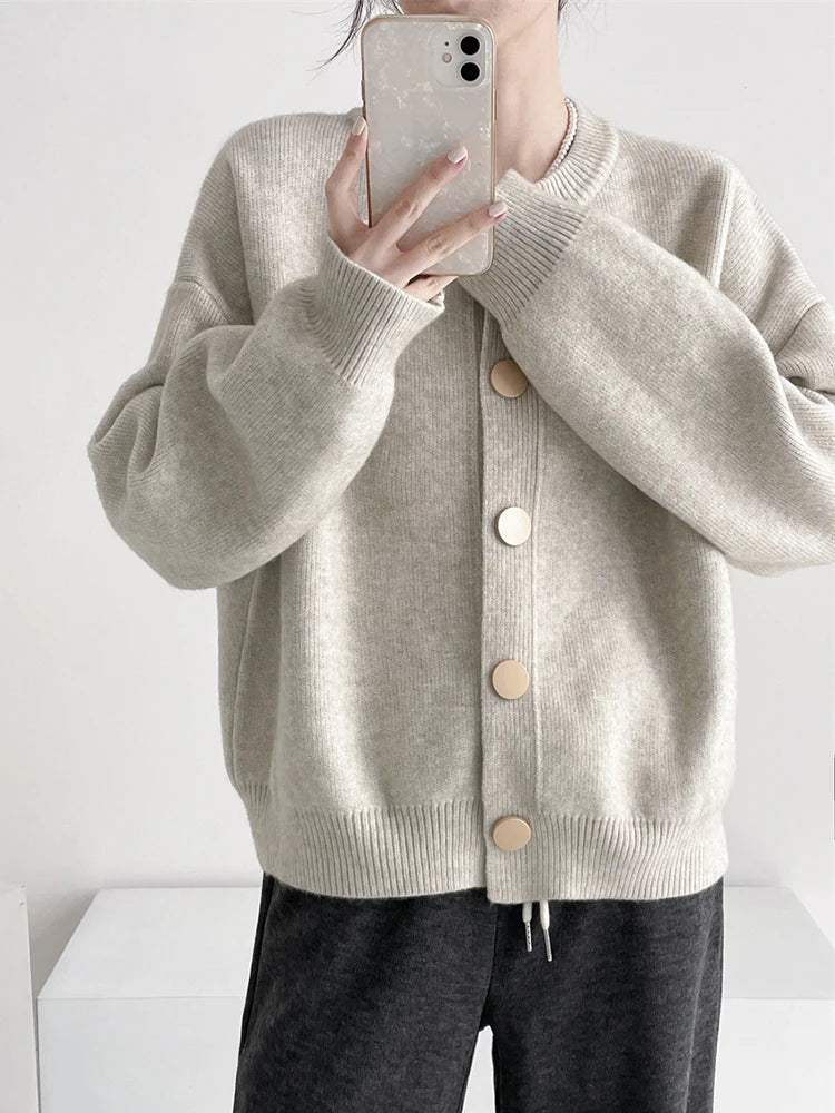 Women Cardigans Sweater O-neck Autumn Winter Knitted Loose Cardigans Solid Single Breasted Women's Sweaters Button Long Sleeve