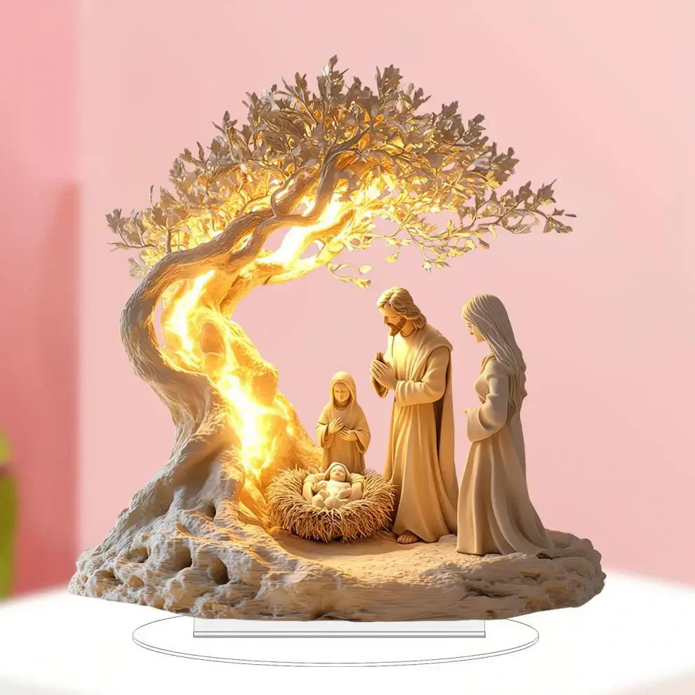 Classic Acrylic Jesus Christmas Scenes Ornament Office Home Desktop Decoration