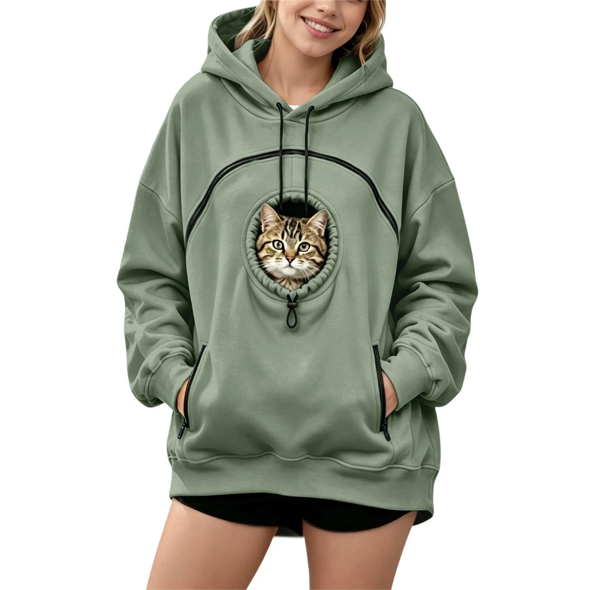 Oversized Hoodie with Pet Pouch Women's Zipper Kangaroo Pocket Sweatshirts for Small Cat & Dog Pet Lover Hoody Hooded Pullover
