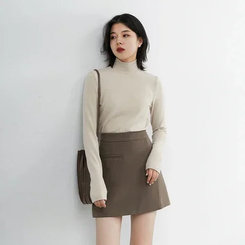 CHIC VEN Women Sweatshirt Turtleneck Pullovers Casual Solid Dralon Warm Bottom Blouse Office Lady Tops Autumn Winter 2023