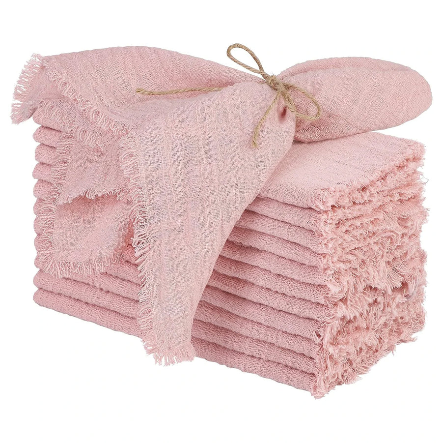 50PCS Retro Gauze Pink Cotton Napkin Wholesale 32x32cm Tea Towel Wedding Party Christmas Table Decor Burrs Napkins